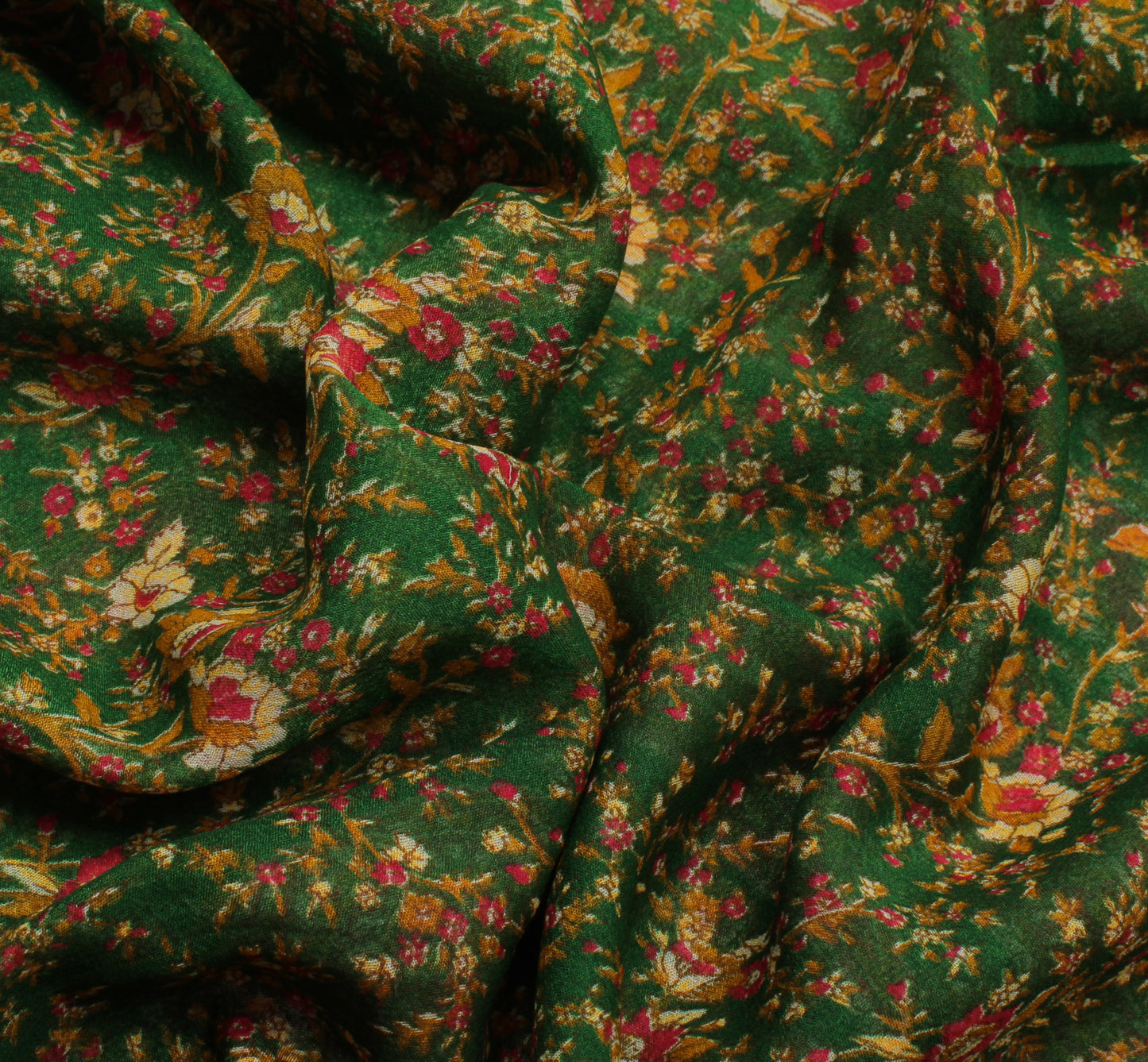 Sushila Vintage Green Saree Blend Georgette Silk Printed Floral Craft Fabric