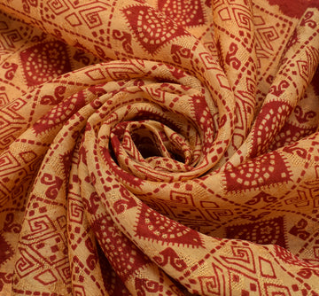 Sushila Vintage Cream Saree 100% Pure Georgette  Printed Paisley Craft Fabric
