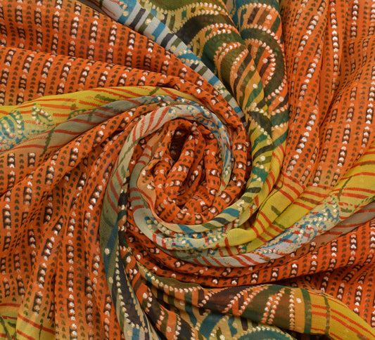 Sushila Vintage Multi-Color Sari Blend Georgette Silk Printed Craft Fabric