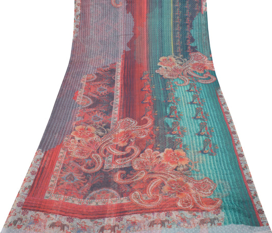 Sushila Vintage Multi-Color Sari Blend Georgette Silk Printed 5 YD Craft Fabric