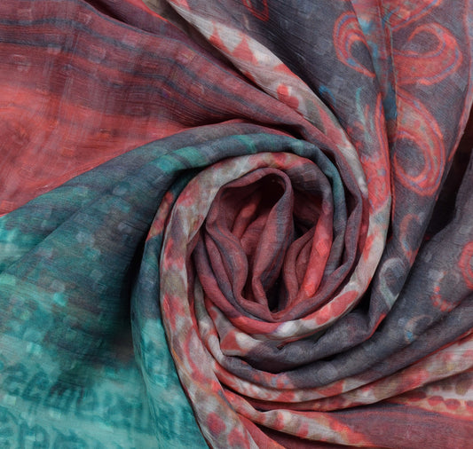 Sushila Vintage Multi-Color Sari Blend Georgette Silk Printed 5 YD Craft Fabric