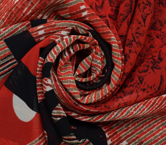 Sushila Vintage Indian Sari Blend Georgette Silk Printed 5 Yard Craft Fabric