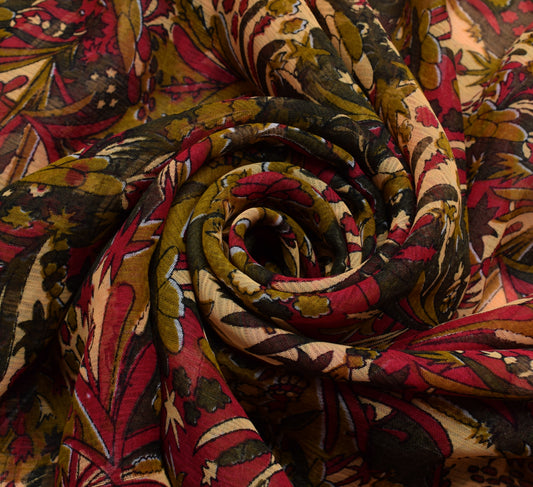 Sushila Vintage Indian Saree Blend Georgette Silk Printed Floral Craft Fabric