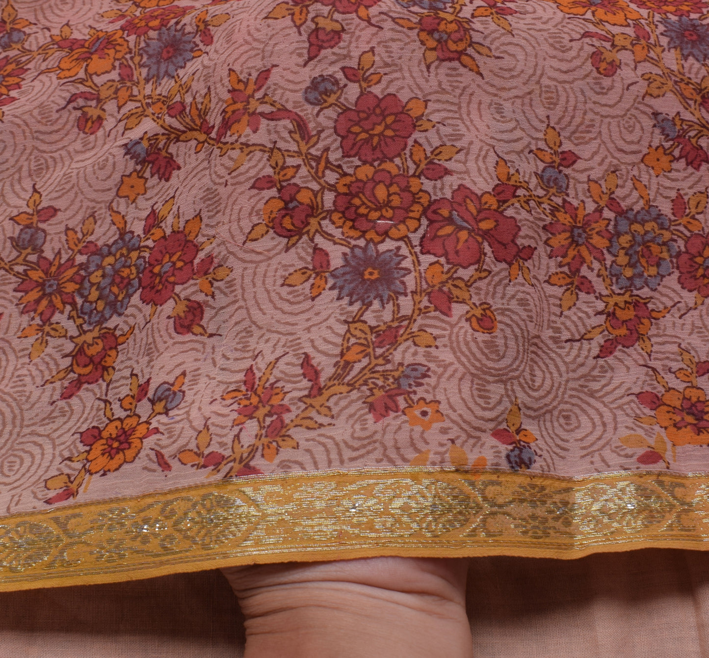 Sushila Vintage Indian Saree Blend Georgette Silk Printed Floral Craft Fabric