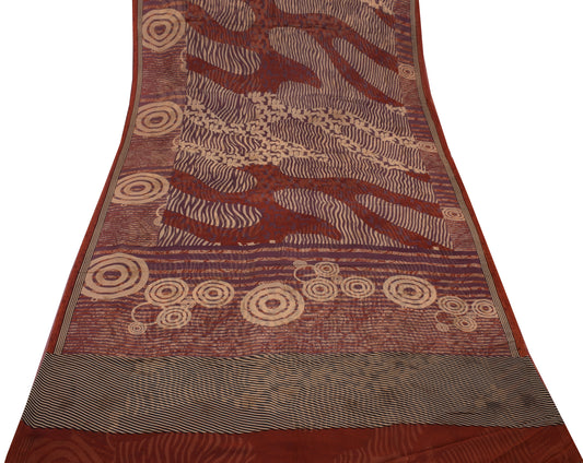 Sushila Vintage Indian Saree 100% Pure Georgette Silk Printed 5 YD Craft Fabric