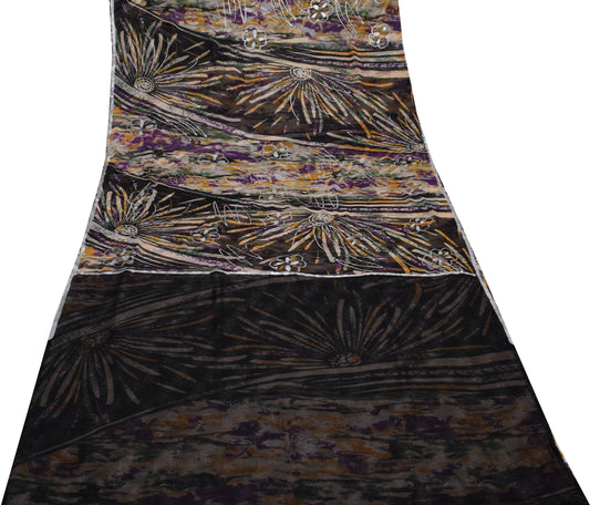 Sushila Vintage Multi-Color Sari Blend Georgette Silk Printed 5 YD Craft Fabric