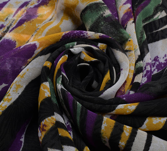 Sushila Vintage Multi-Color Sari Blend Georgette Silk Printed 5 YD Craft Fabric