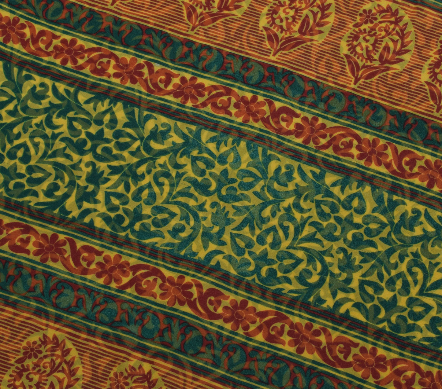 Sushila Vintage Green Saree Blend Georgette Silk Printed Floral Craft Fabric