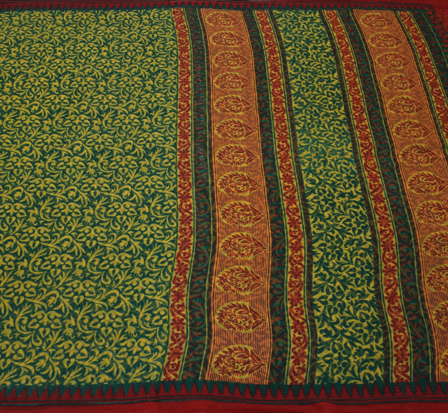 Sushila Vintage Green Saree Blend Georgette Silk Printed Floral Craft Fabric