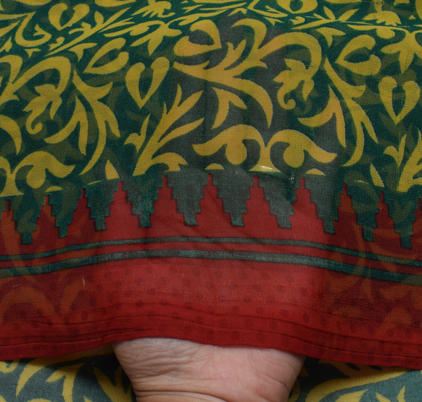 Sushila Vintage Green Saree Blend Georgette Silk Printed Floral Craft Fabric