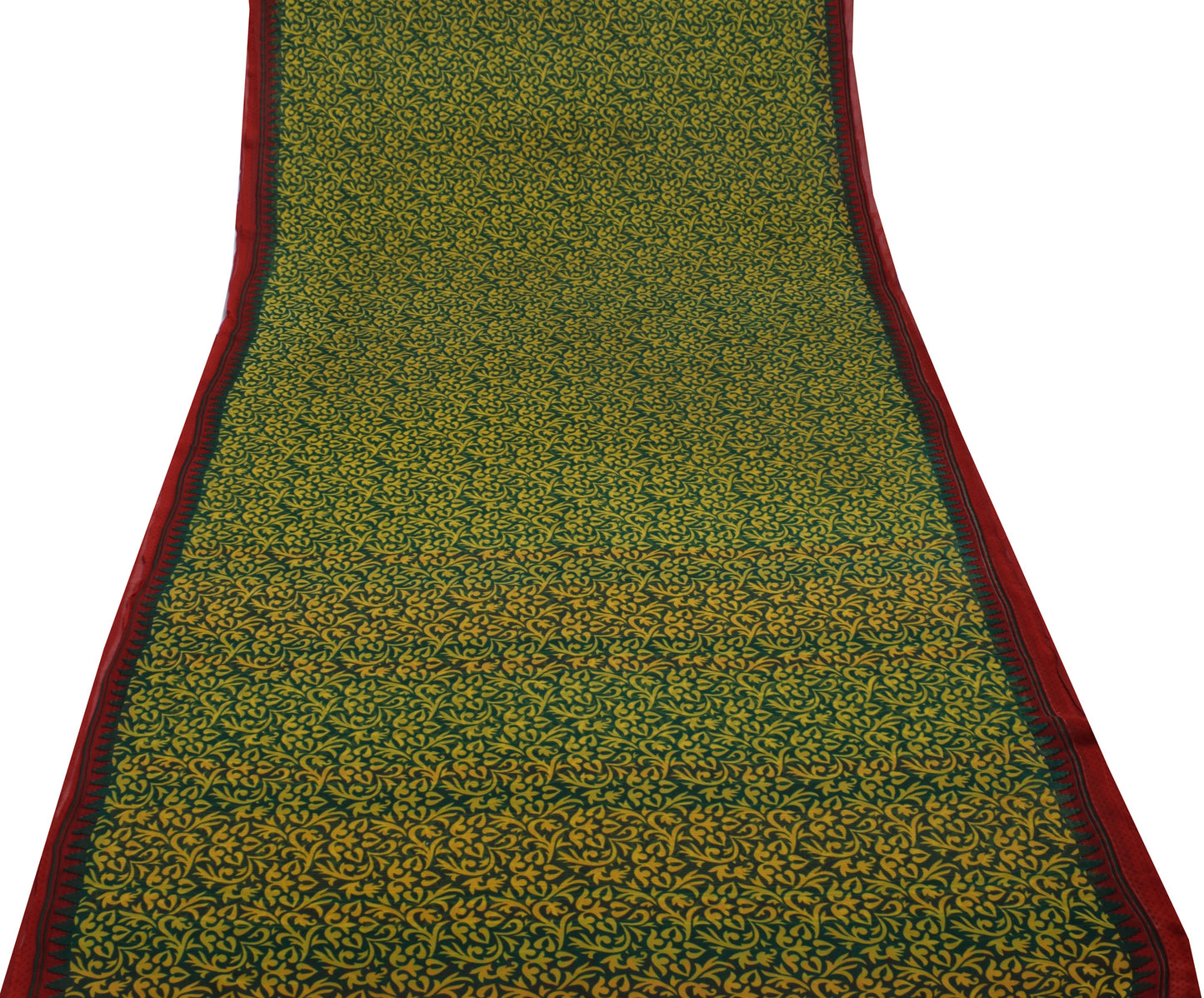 Sushila Vintage Green Saree Blend Georgette Silk Printed Floral Craft Fabric