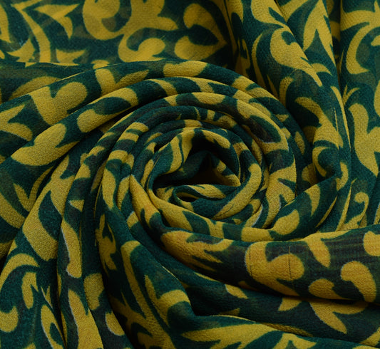 Sushila Vintage Green Saree Blend Georgette Silk Printed Floral Craft Fabric