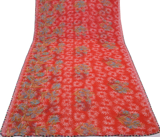 Sushila Vintage Red Saree Blend Georgette Silk Printed Floral 5 YD  Craft Fabric