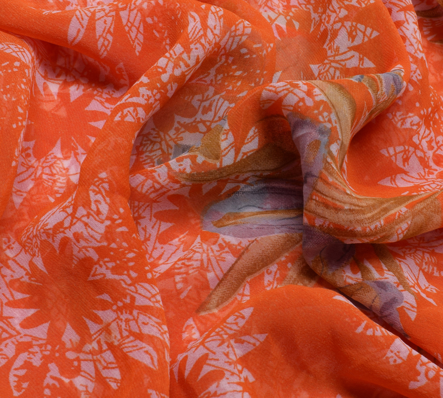 Sushila Vintage Red Saree Blend Georgette Silk Printed Floral 5 YD  Craft Fabric