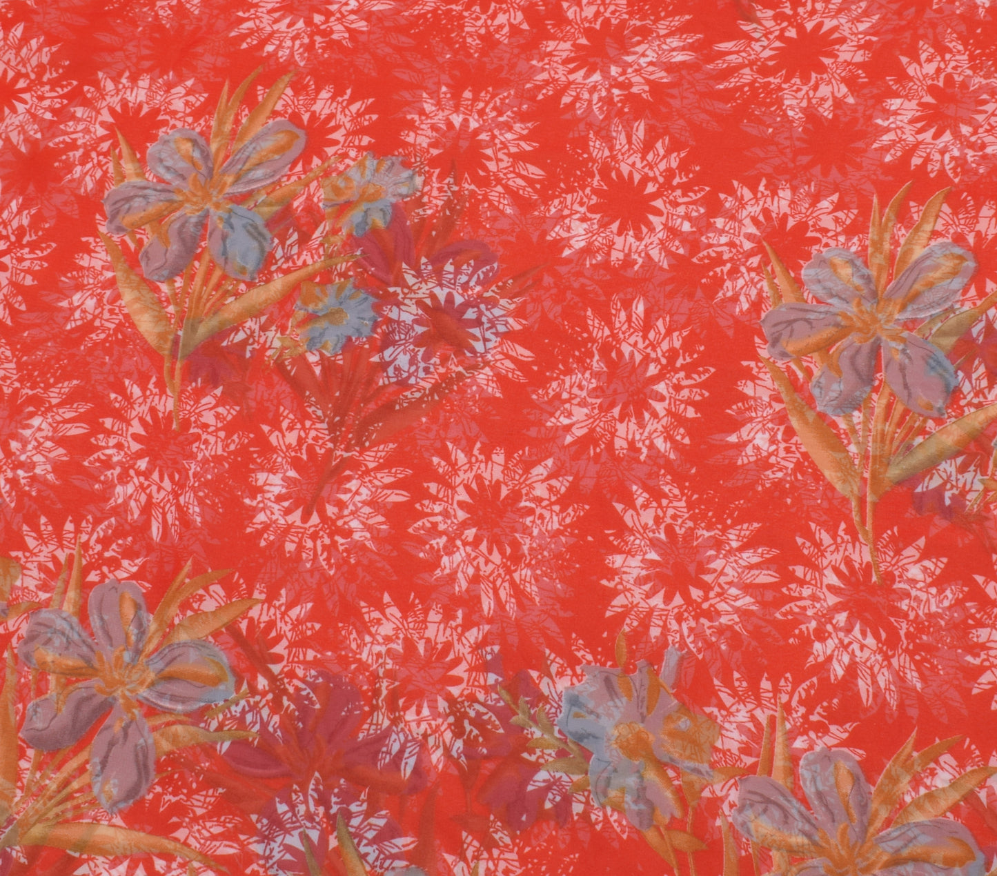 Sushila Vintage Red Saree Blend Georgette Silk Printed Floral 5 YD  Craft Fabric