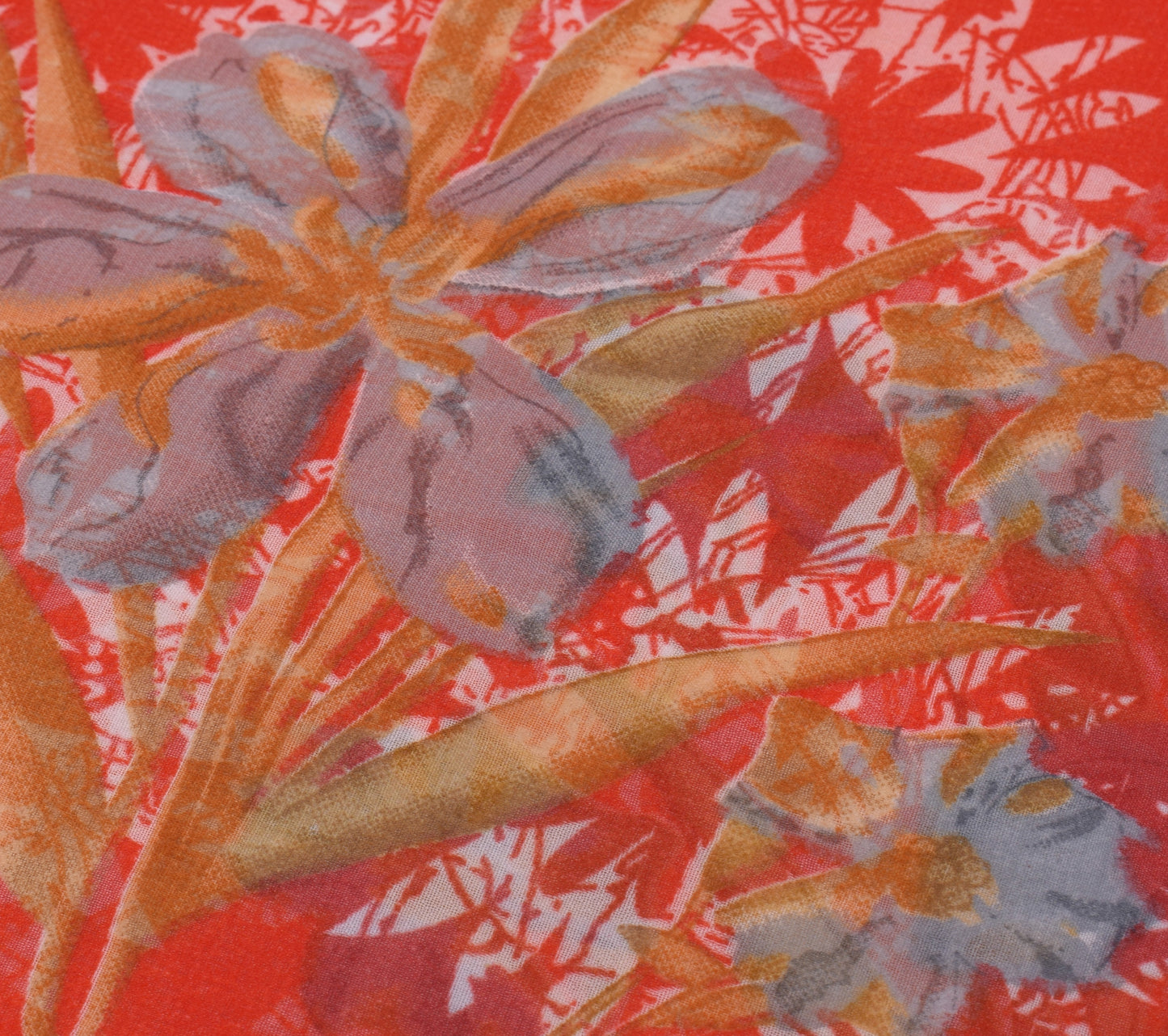 Sushila Vintage Red Saree Blend Georgette Silk Printed Floral 5 YD  Craft Fabric