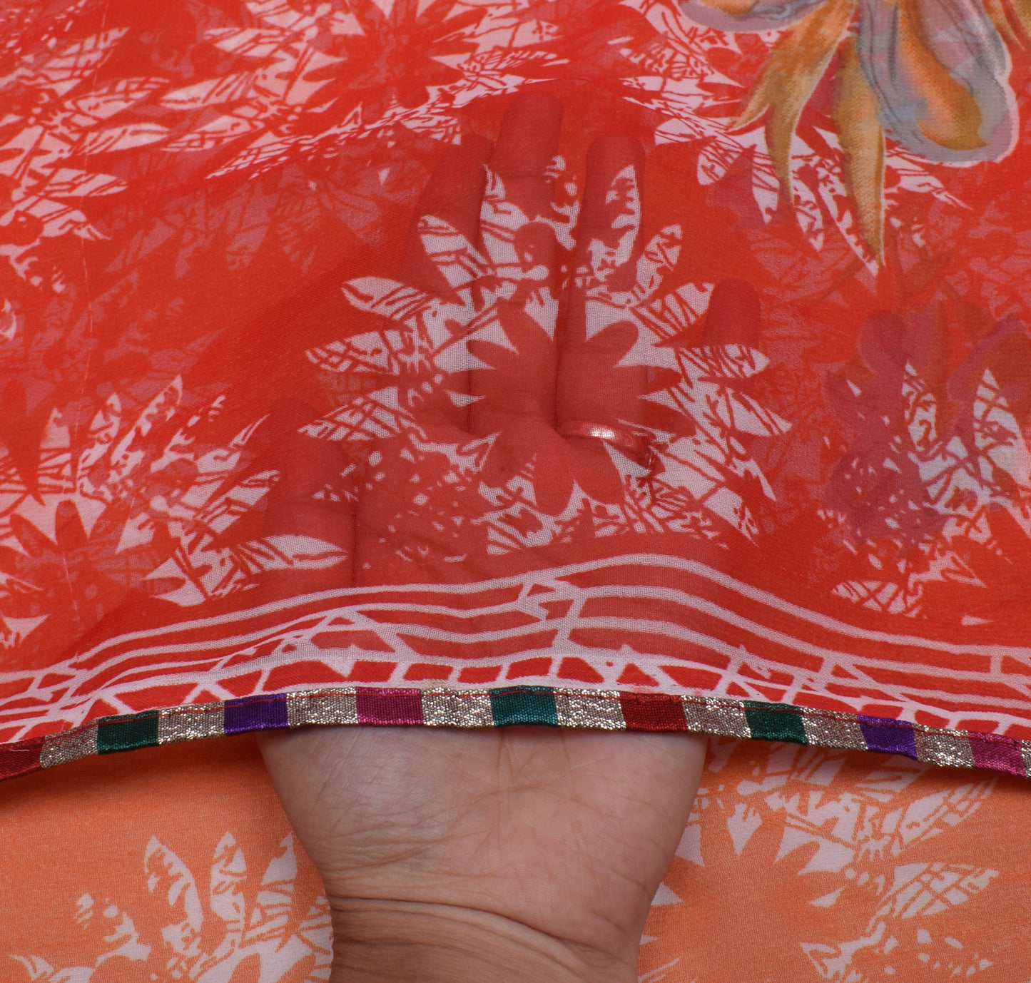 Sushila Vintage Red Saree Blend Georgette Silk Printed Floral 5 YD  Craft Fabric