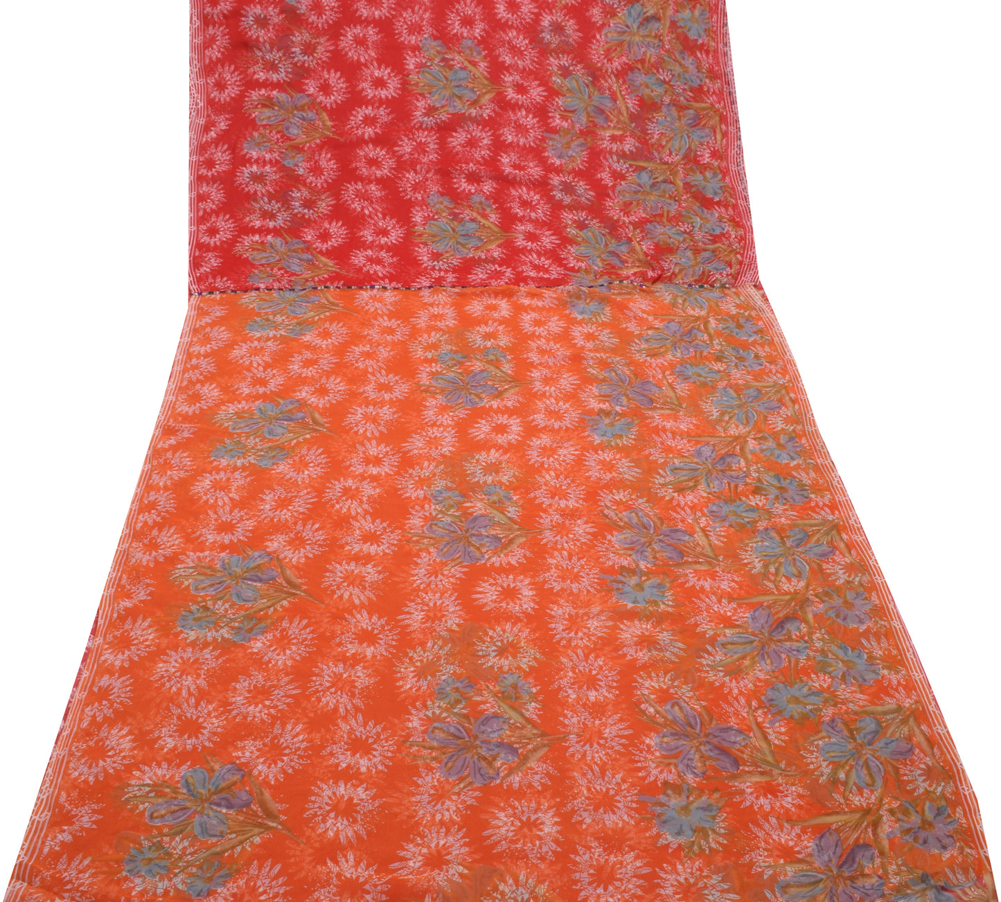 Sushila Vintage Red Saree Blend Georgette Silk Printed Floral 5 YD  Craft Fabric