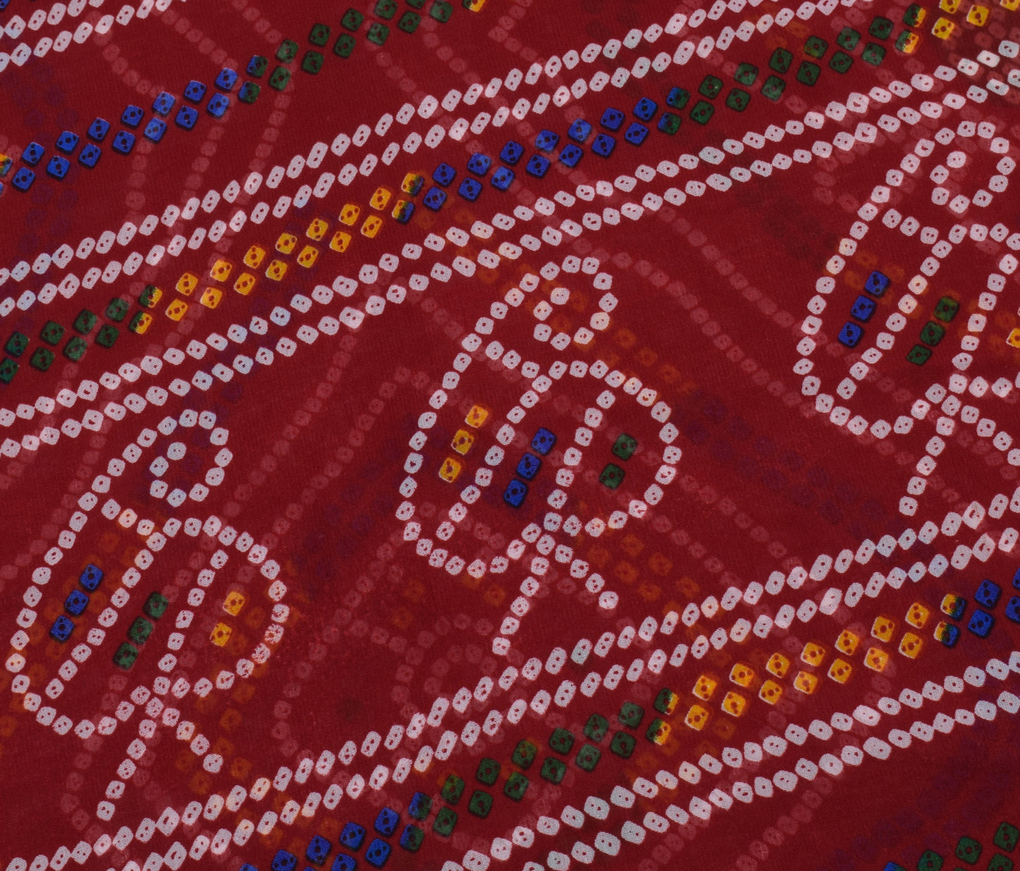 Sushila Vintage Red Saree Blend Georgette Silk Bandhani Printed Craft Fabric