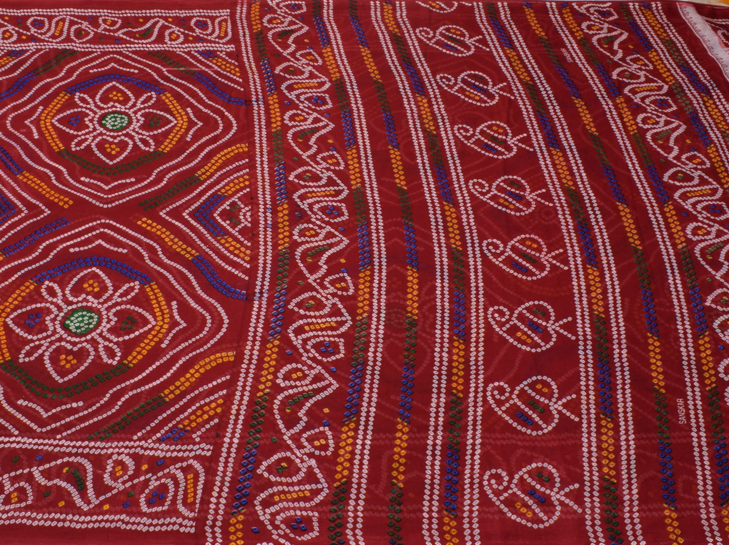 Sushila Vintage Red Saree Blend Georgette Silk Bandhani Printed Craft Fabric