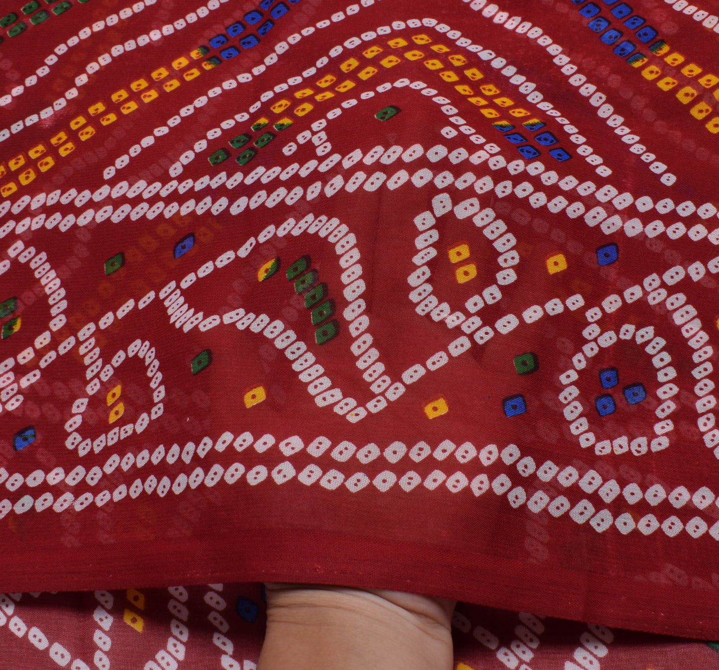 Sushila Vintage Red Saree Blend Georgette Silk Bandhani Printed Craft Fabric