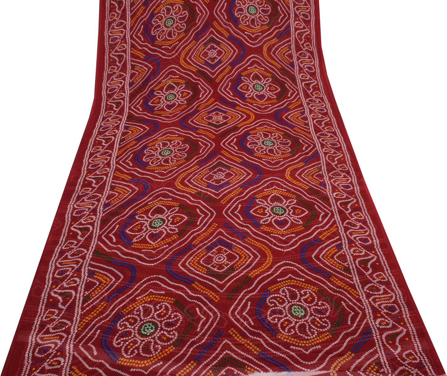 Sushila Vintage Red Saree Blend Georgette Silk Bandhani Printed Craft Fabric