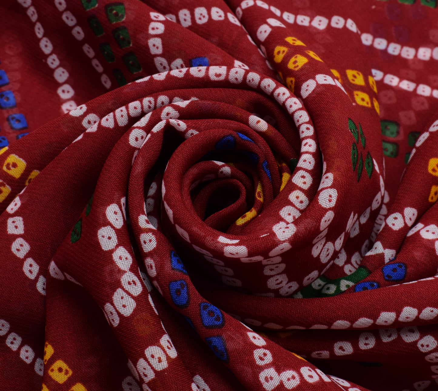 Sushila Vintage Red Saree Blend Georgette Silk Bandhani Printed Craft Fabric