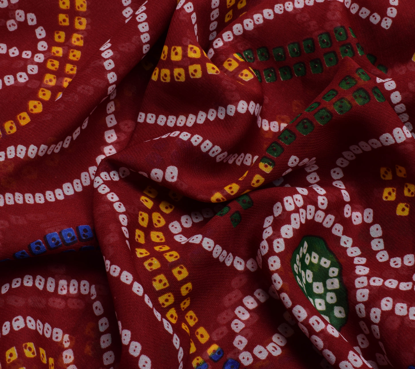 Sushila Vintage Red Saree Blend Georgette Silk Bandhani Printed Craft Fabric