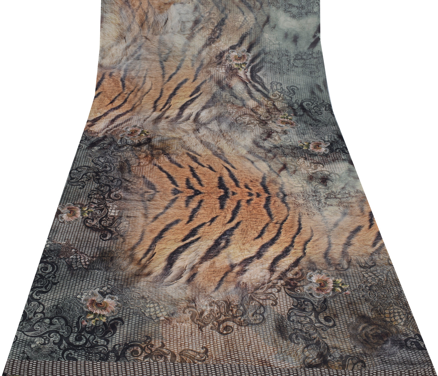 Sushila Vintage Indian Sari Blend Georgette Silk Printed Floral Craft Fabric