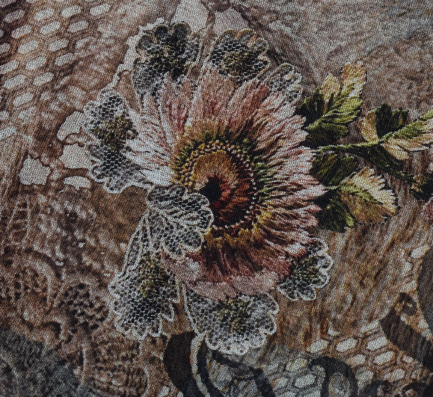 Sushila Vintage Indian Sari Blend Georgette Silk Printed Floral Craft Fabric