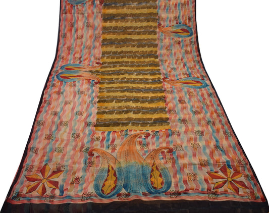 Sushila Vintage Multi-Color Sari Pure Georgette Silk Printed Floral Craft Fabric