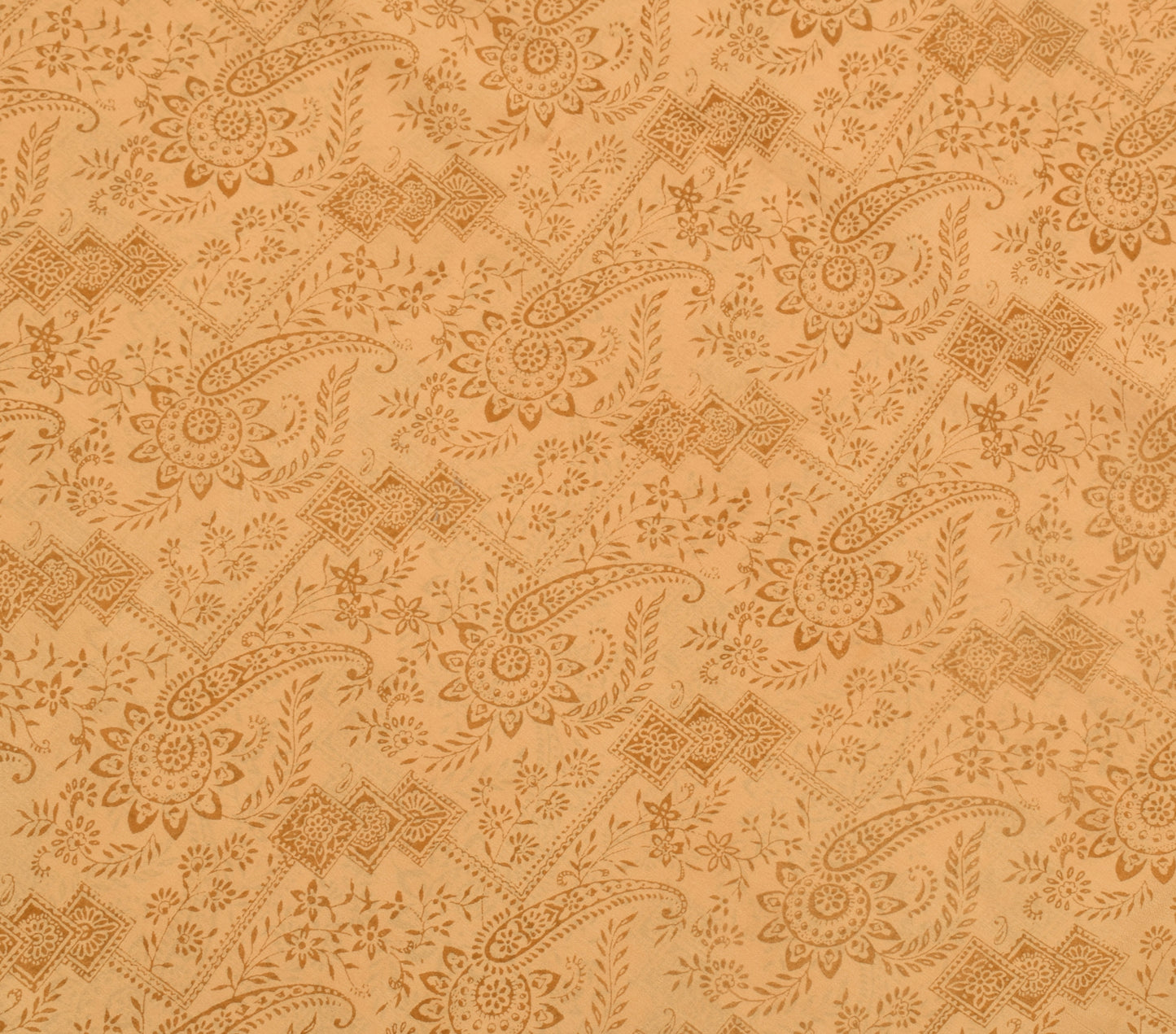 Sushila Vintage Light Brown Sari Pure Georgette Silk Printed Floral Craft Fabric