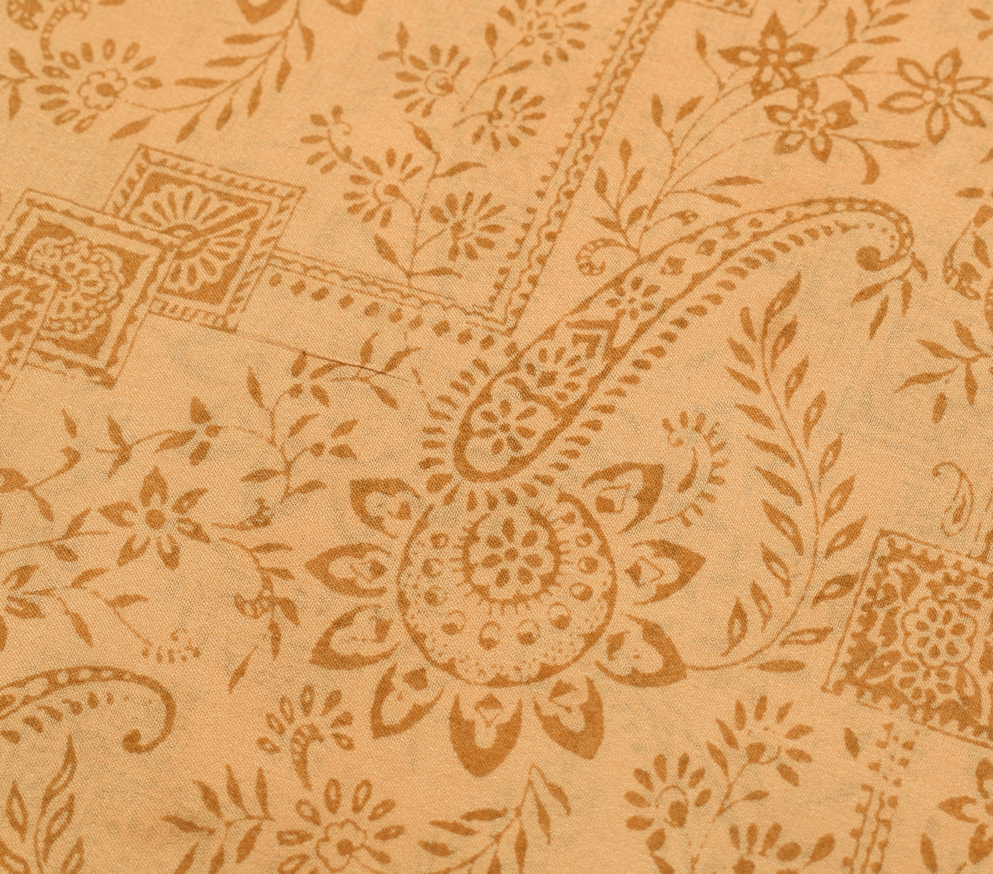 Sushila Vintage Light Brown Sari Pure Georgette Silk Printed Floral Craft Fabric