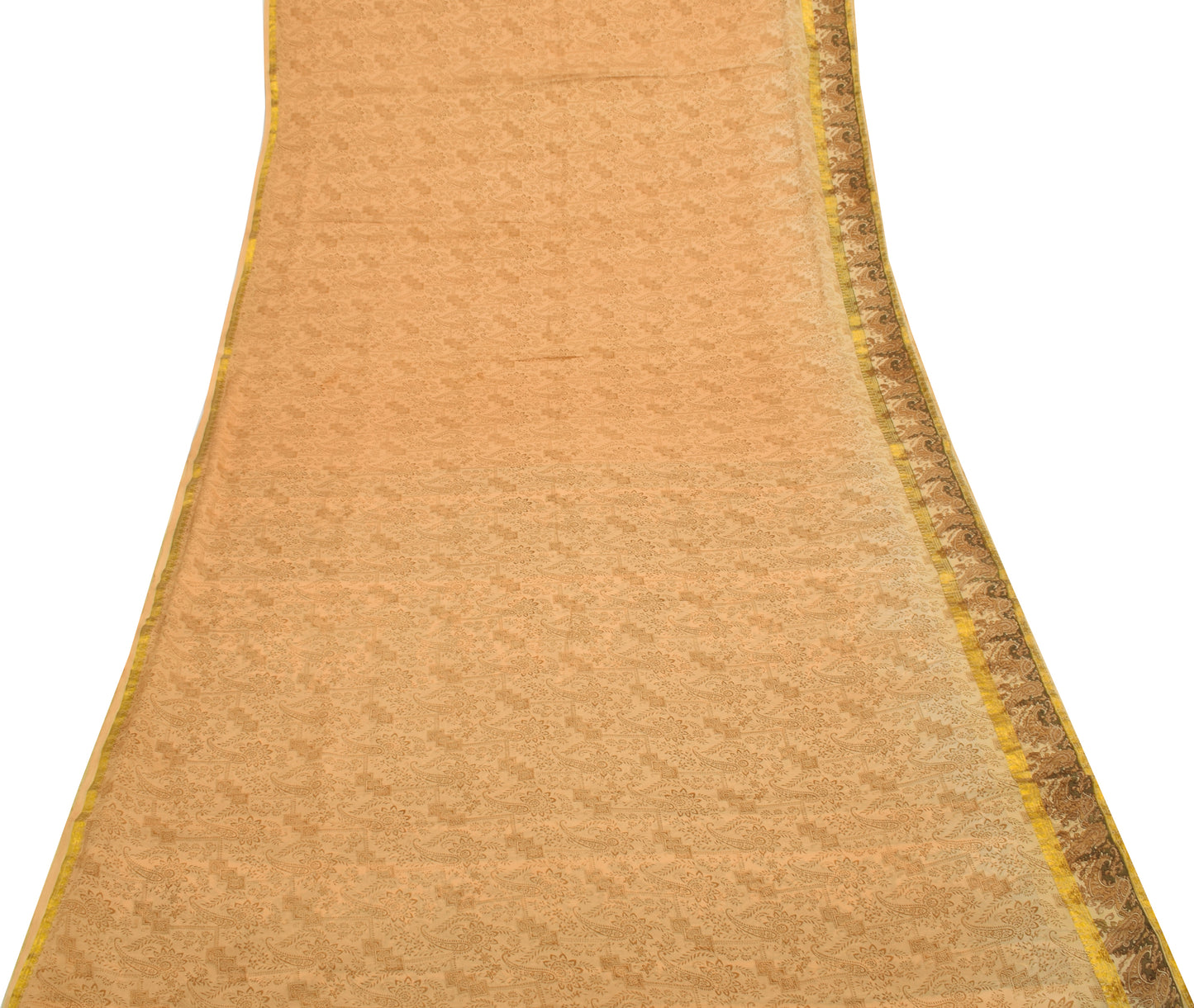 Sushila Vintage Light Brown Sari Pure Georgette Silk Printed Floral Craft Fabric