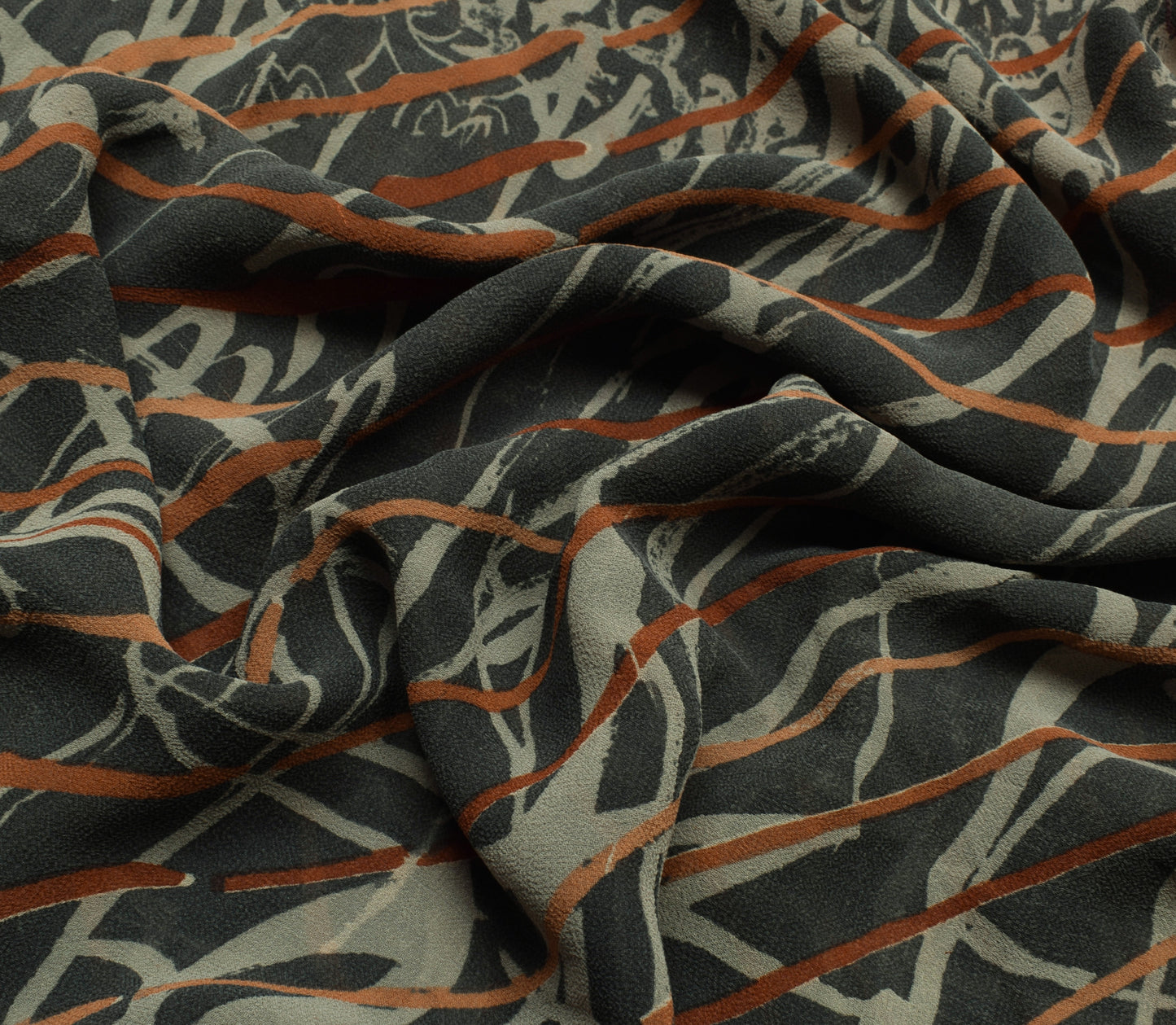 Sushila Vintage Gray Saree 100% Pure Georgette Silk Printed Floral Craft Fabric