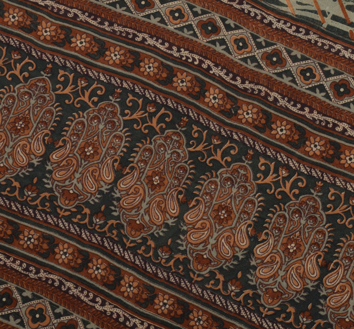 Sushila Vintage Gray Saree 100% Pure Georgette Silk Printed Floral Craft Fabric