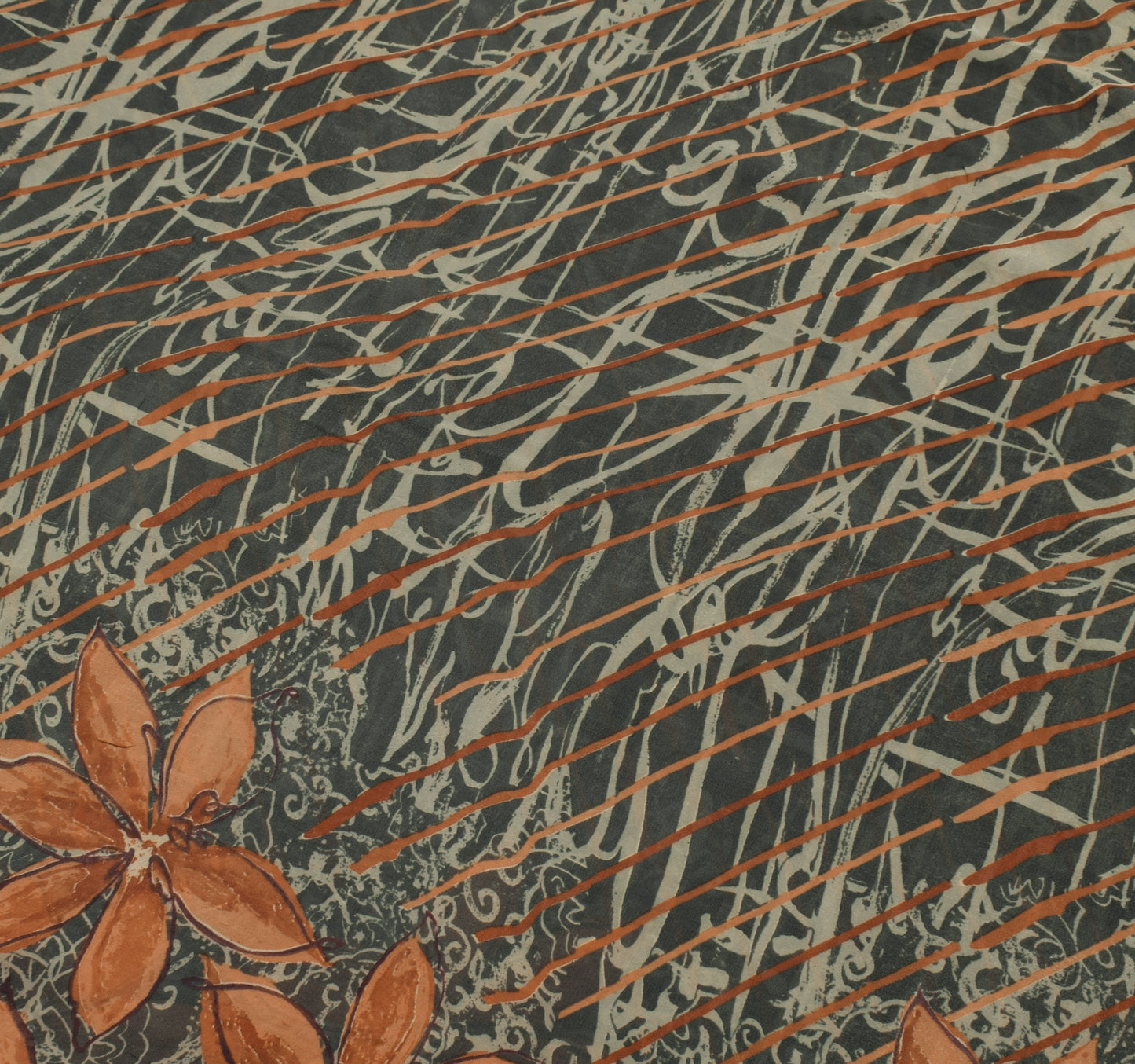 Sushila Vintage Gray Saree 100% Pure Georgette Silk Printed Floral Craft Fabric