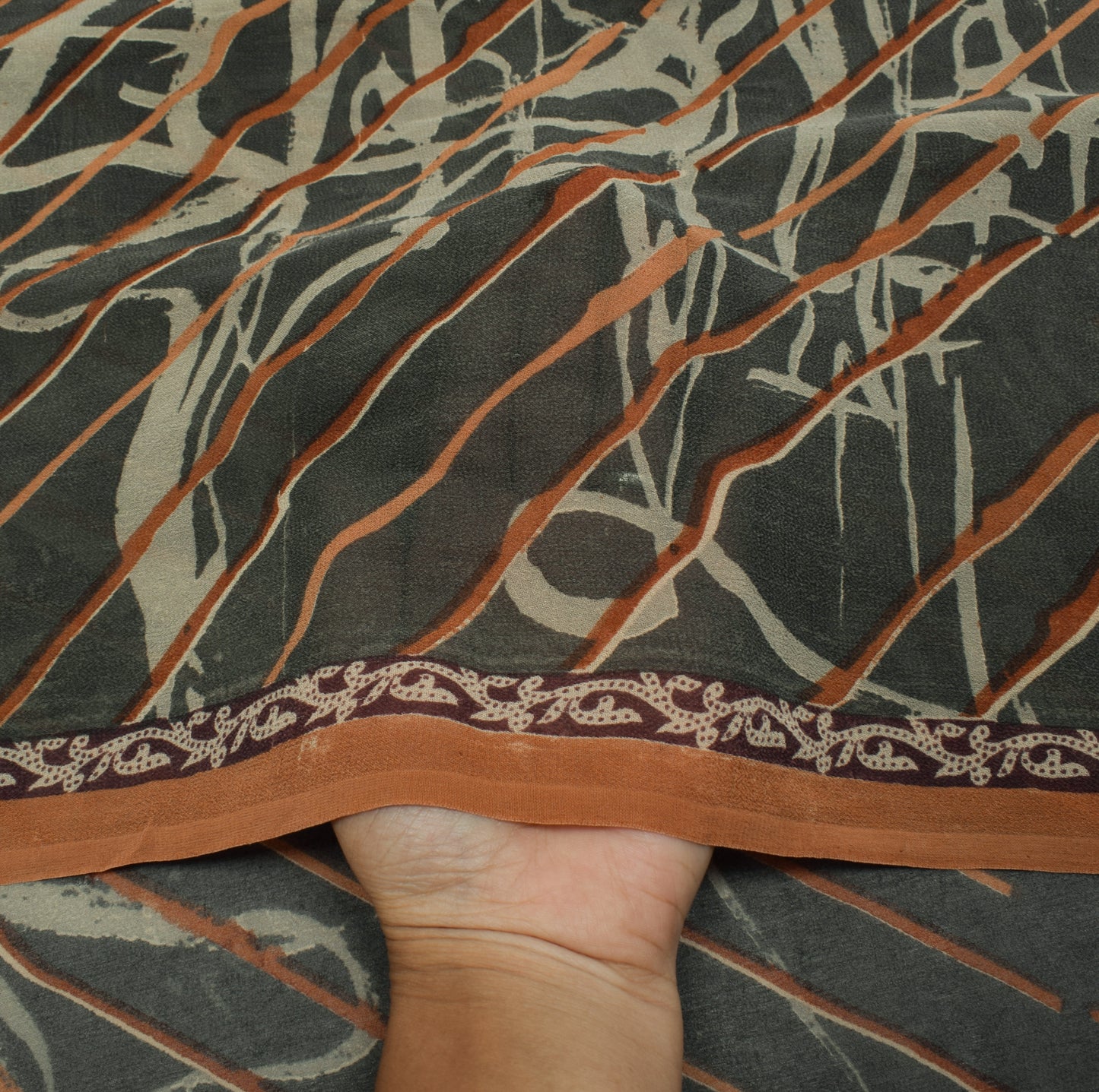 Sushila Vintage Gray Saree 100% Pure Georgette Silk Printed Floral Craft Fabric