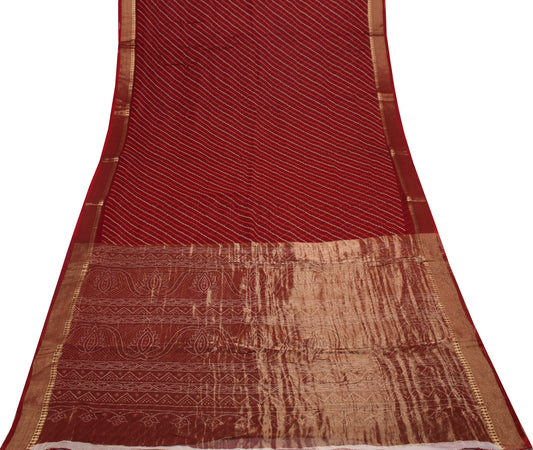 Sushila Vintage Maroon Saree 100% Pure Georgette Silk Printed Craft Sari Fabric