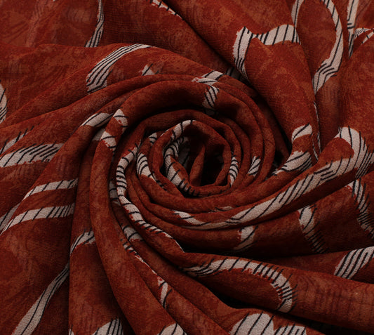 Sushila Vintage Brown Saree Pure Georgette Silk Printed Floral Craft Fabric