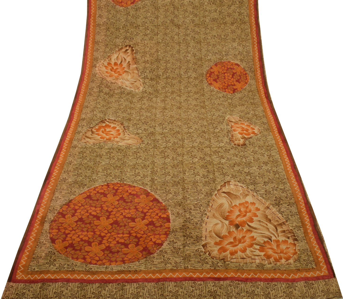 Sushila Vintage Brown Saree 100% Pure Georgette Silk Printed Floral Craft Fabric