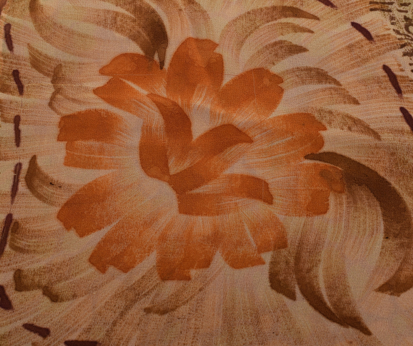 Sushila Vintage Brown Saree 100% Pure Georgette Silk Printed Floral Craft Fabric