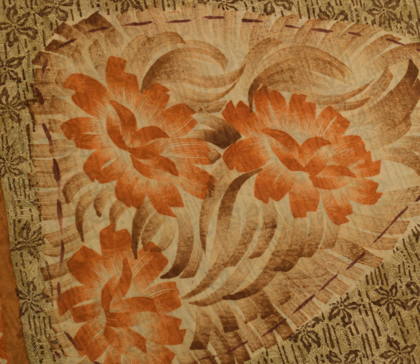 Sushila Vintage Brown Saree 100% Pure Georgette Silk Printed Floral Craft Fabric