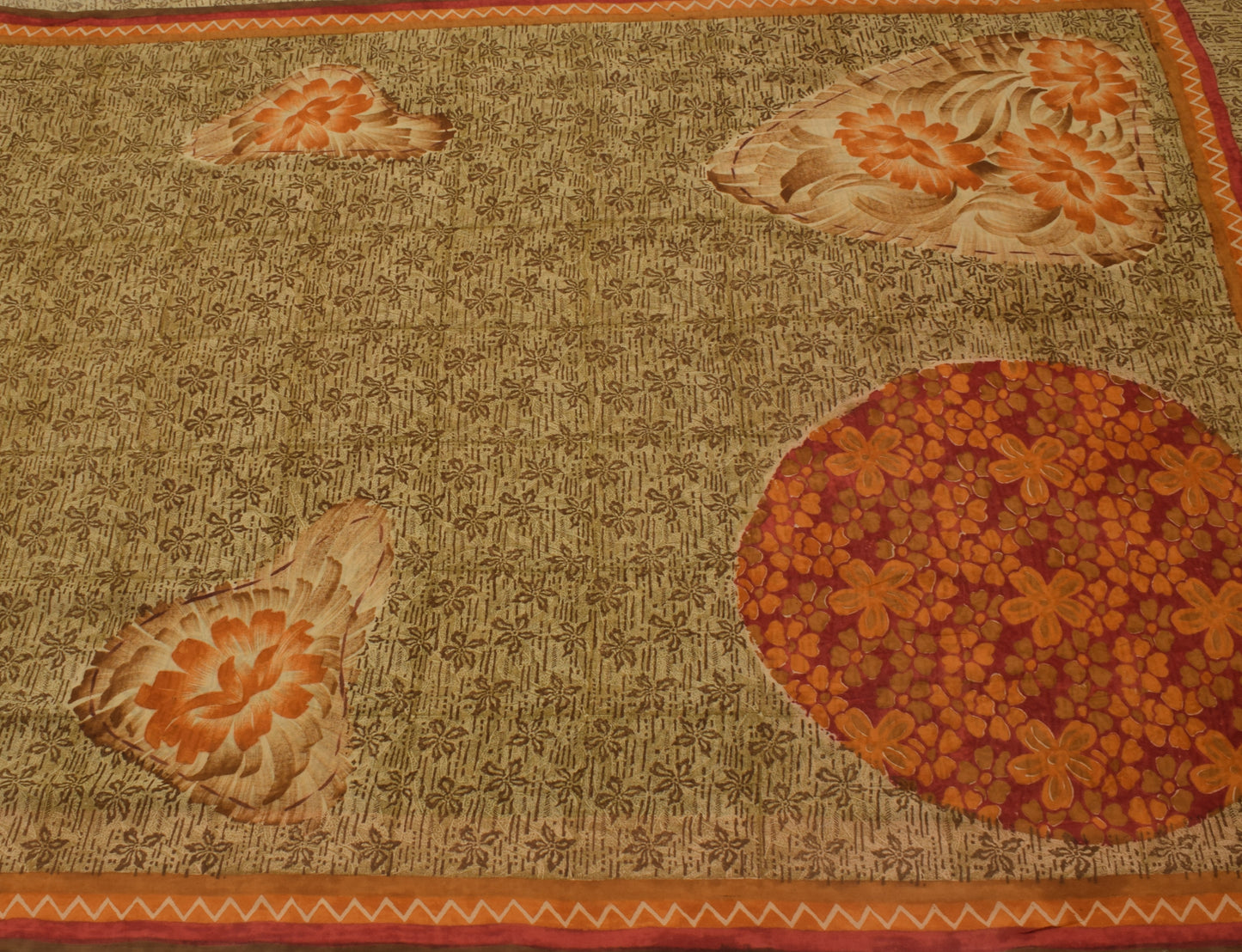 Sushila Vintage Brown Saree 100% Pure Georgette Silk Printed Floral Craft Fabric