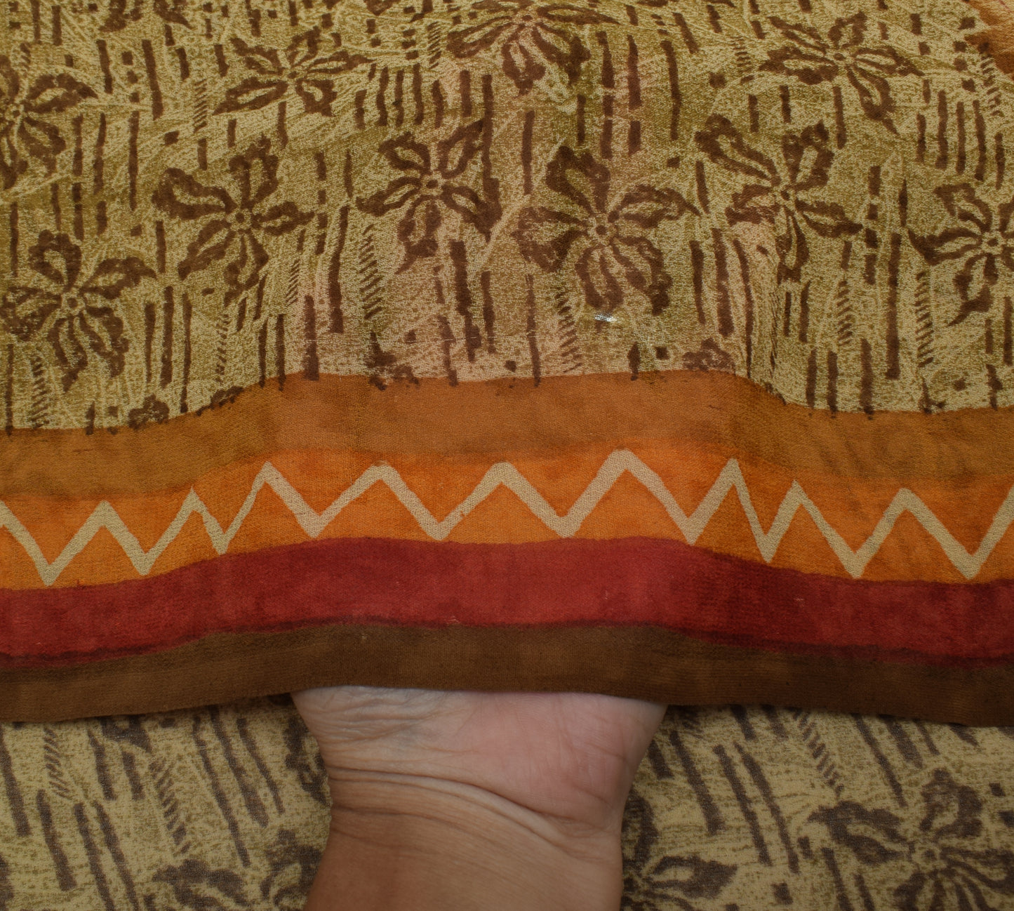 Sushila Vintage Brown Saree 100% Pure Georgette Silk Printed Floral Craft Fabric