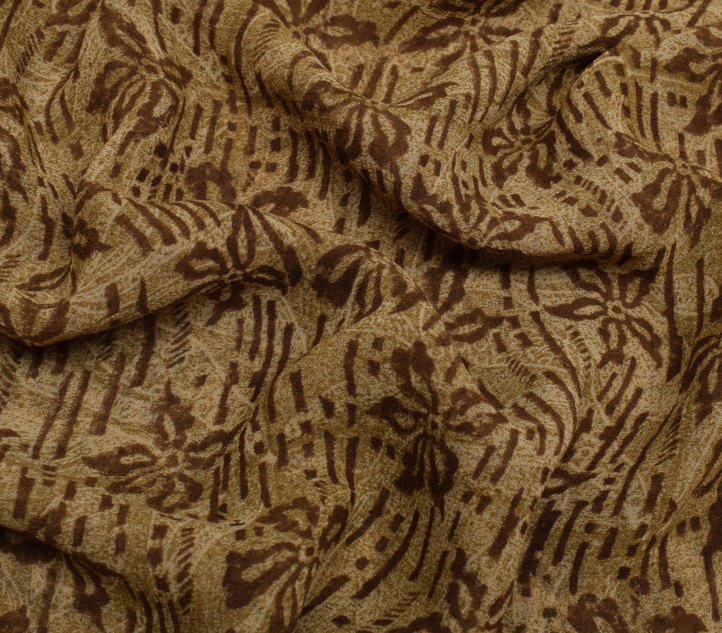 Sushila Vintage Brown Saree 100% Pure Georgette Silk Printed Floral Craft Fabric