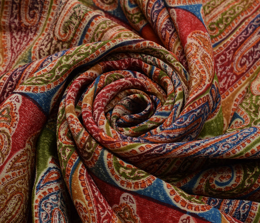 Sushila Vintage Multi-Color Saree Pure Crepe Silk Printed Paisley Soft Fabric