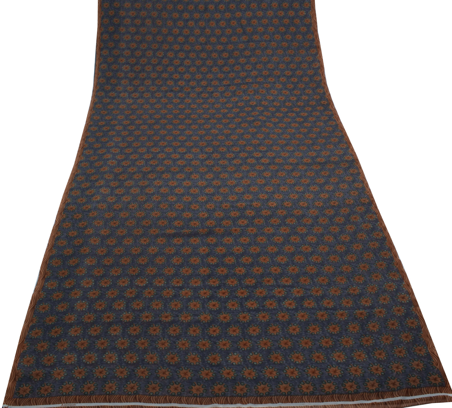 Sushila Vintage Gray Saree Blend Georgette Silk Printed Floral Craft Fabric