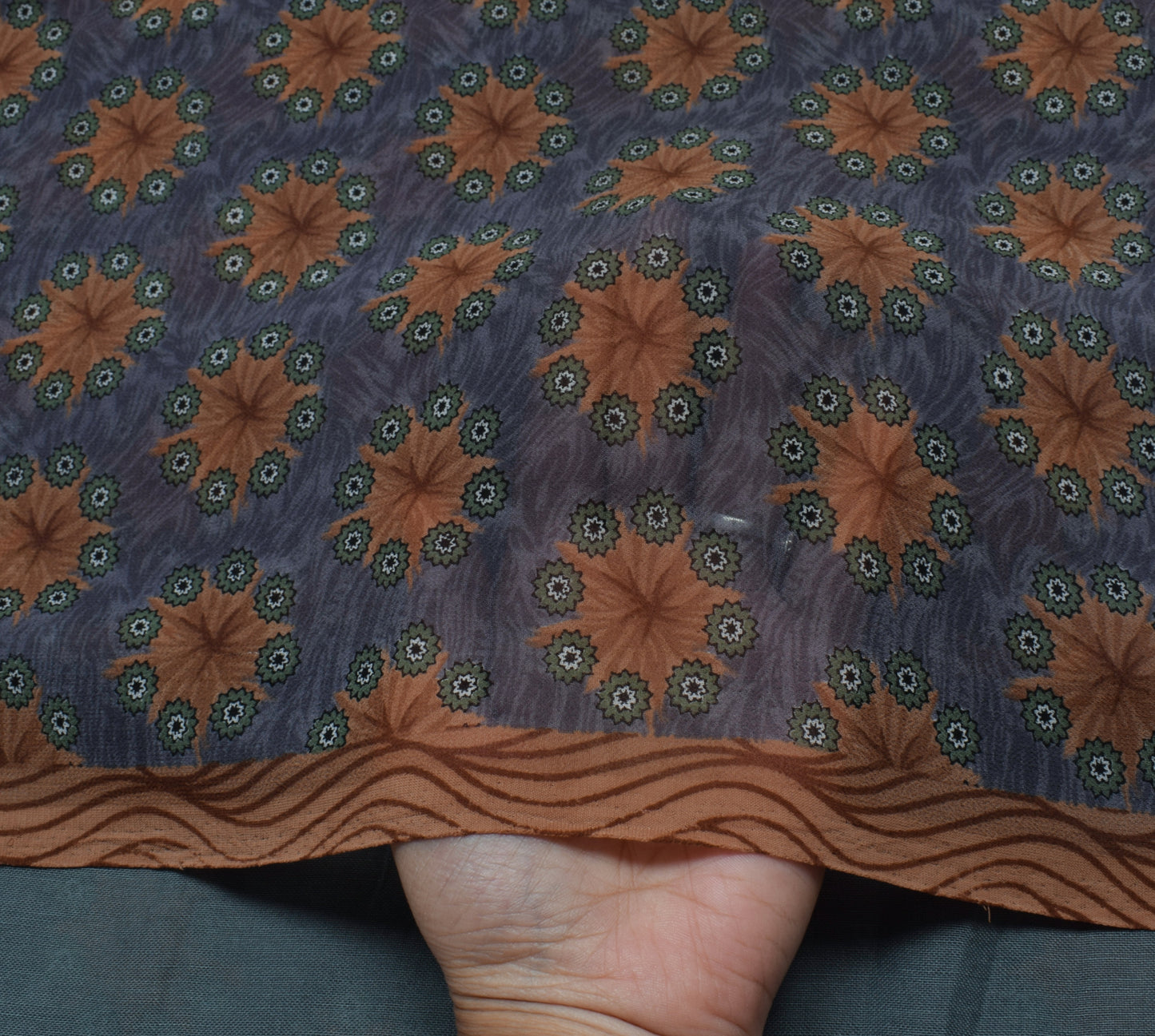 Sushila Vintage Gray Saree Blend Georgette Silk Printed Floral Craft Fabric