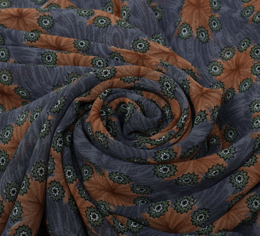 Sushila Vintage Gray Saree Blend Georgette Silk Printed Floral Craft Fabric